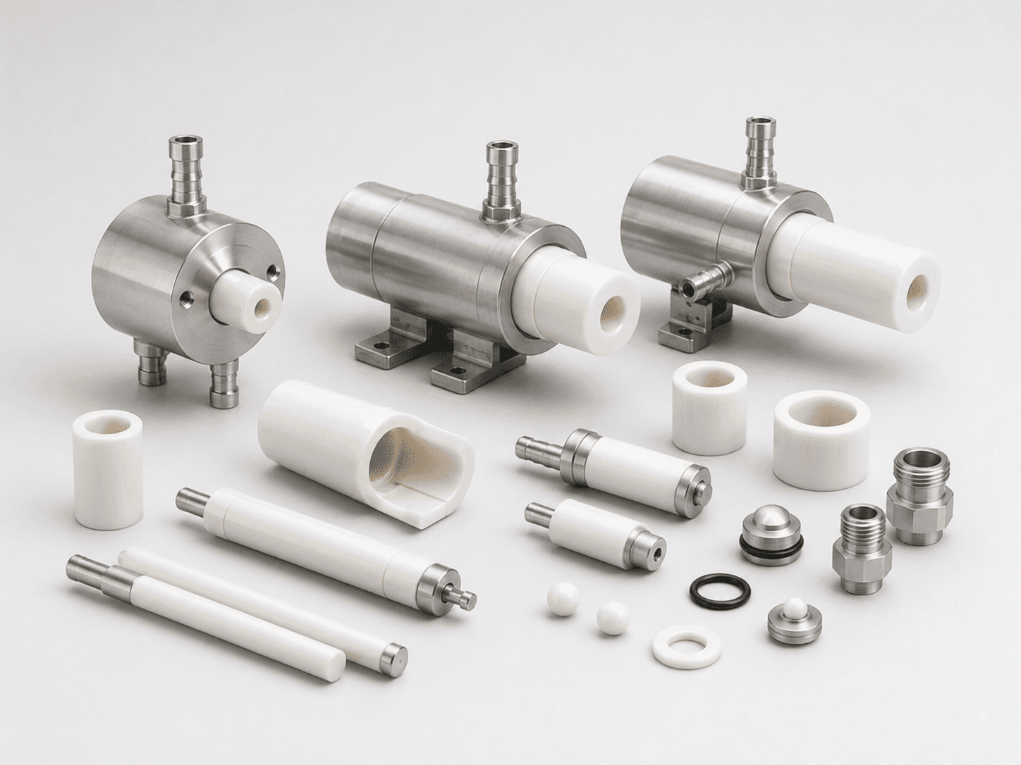Technical illustration with ceramic plunger, sleeve and ring forms
