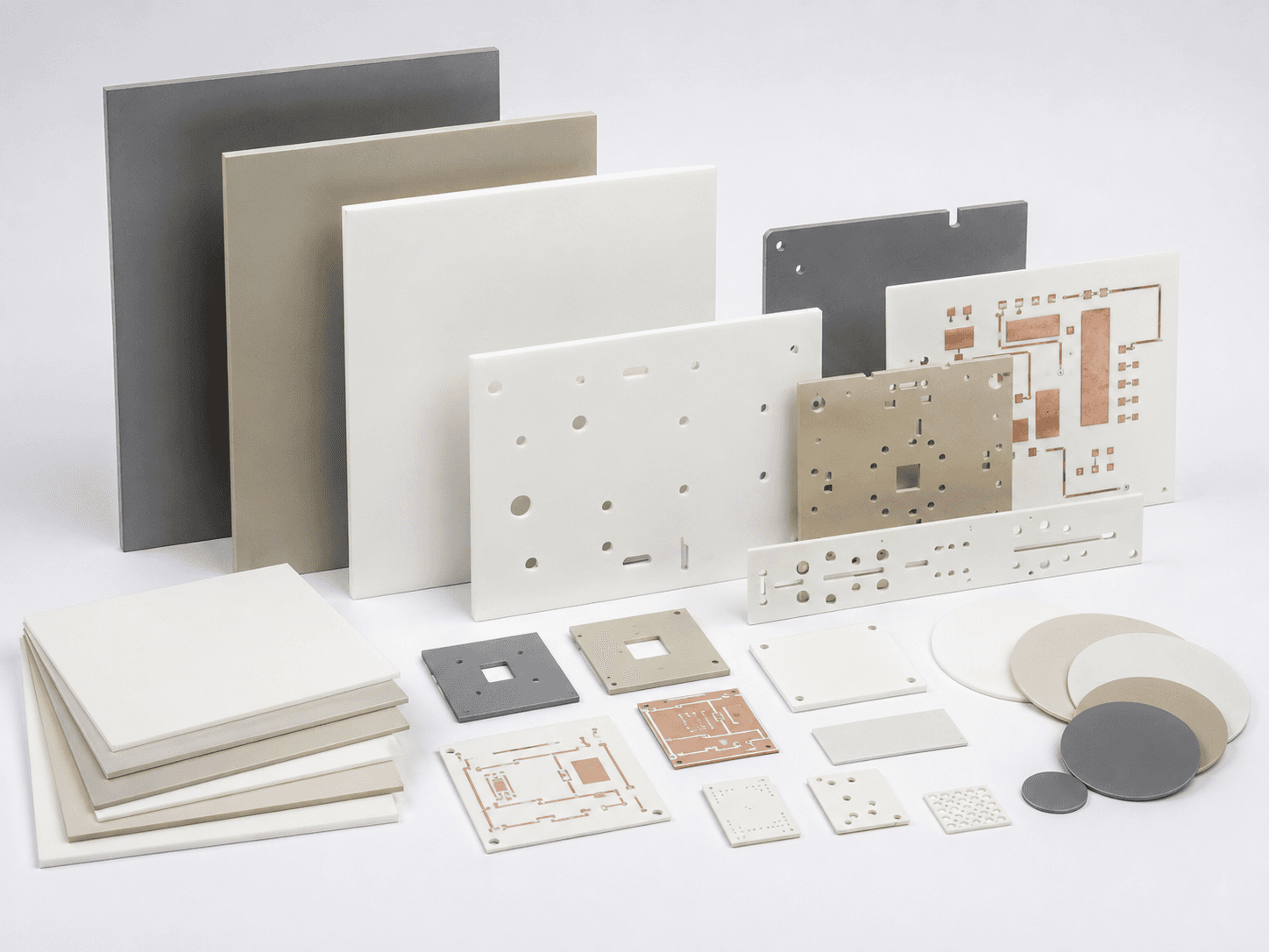 Technical illustration with stacked flat ceramic substrate forms