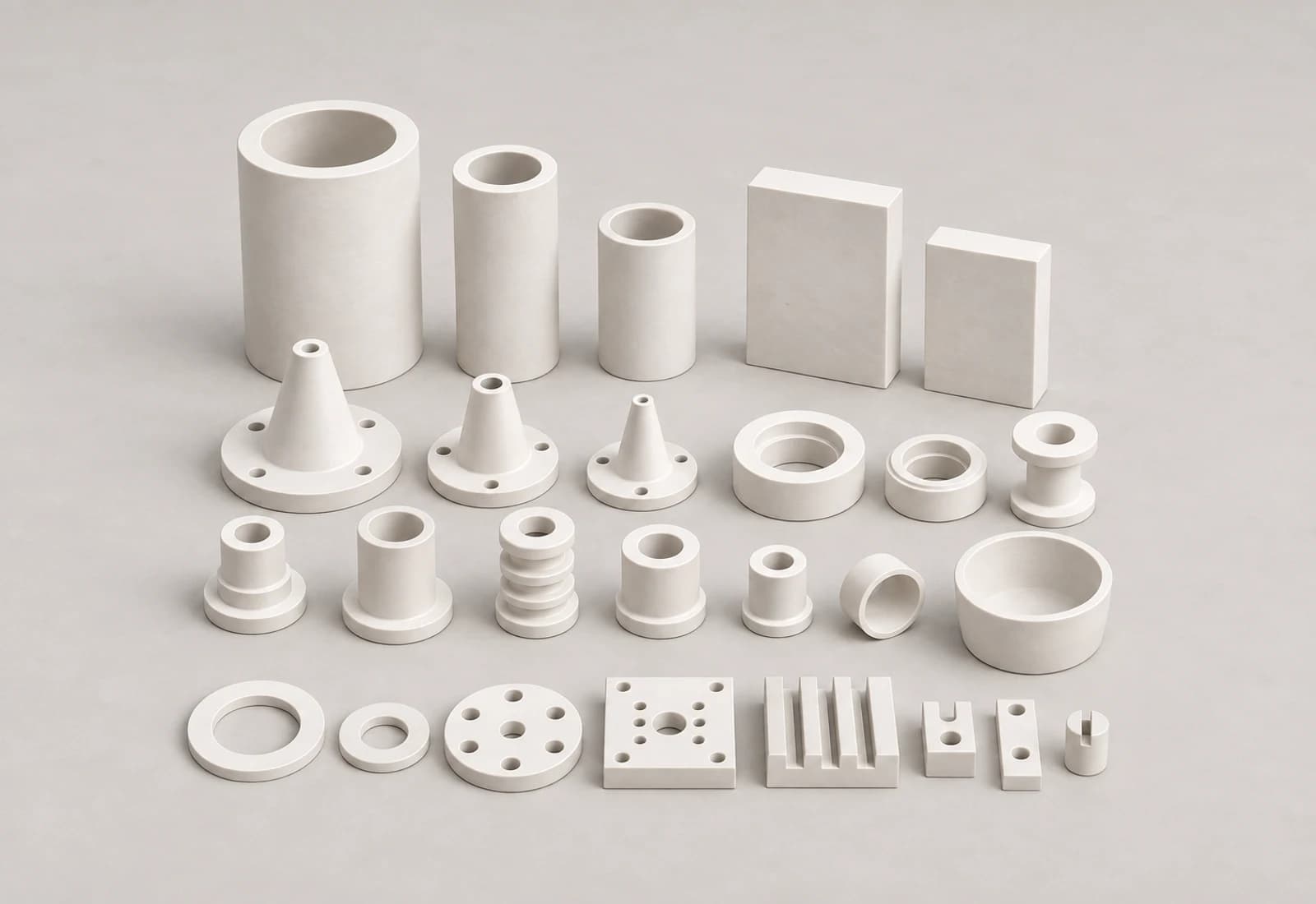Boron nitride ceramic tubes, nozzles, rings, insulators and custom machined components