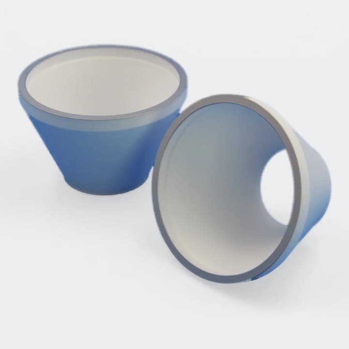Custom conical alumina ceramic bodies with metallized rims