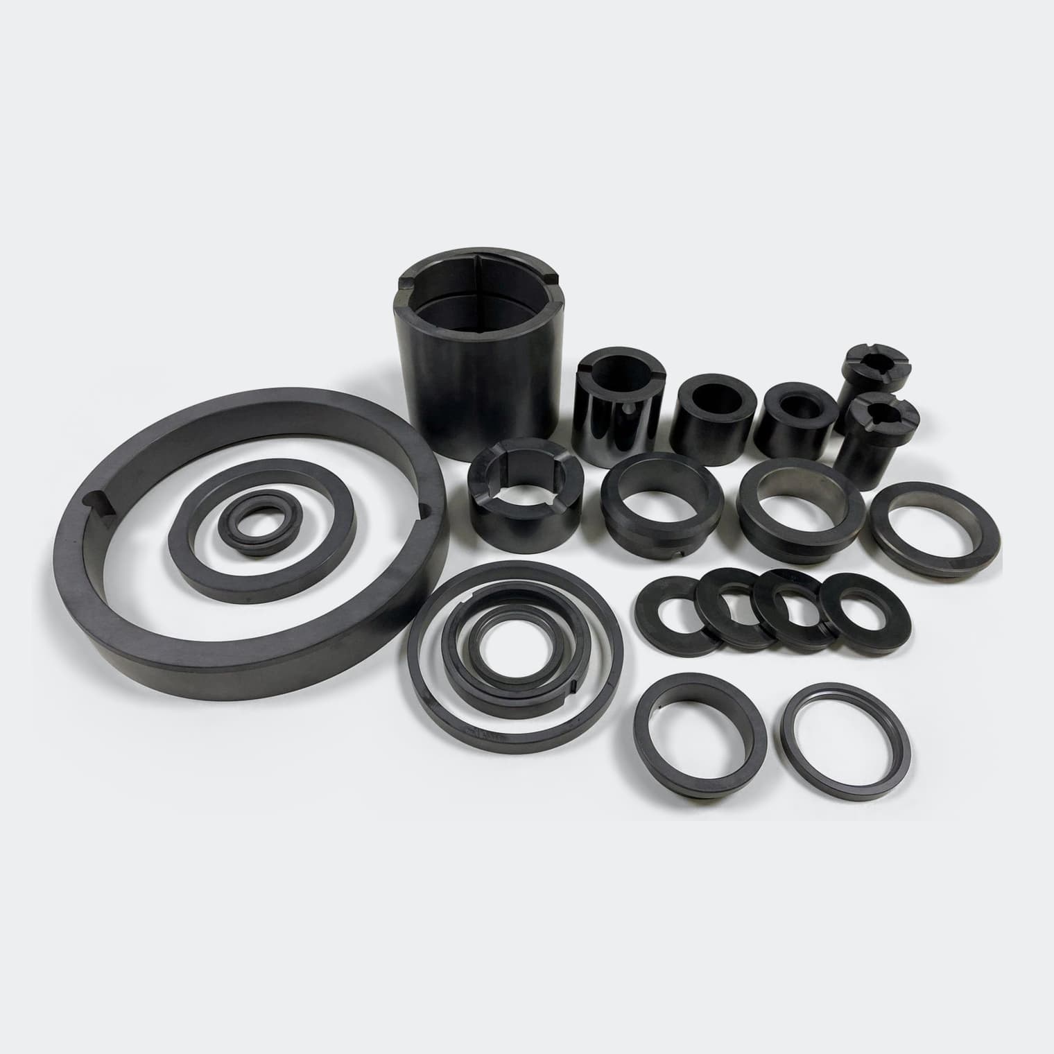 Assorted silicon carbide rings, cages and machined components