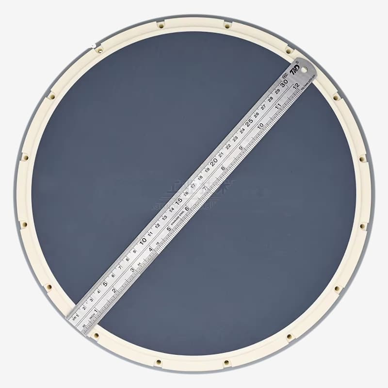Top view of a vacuum chuck with a ruler