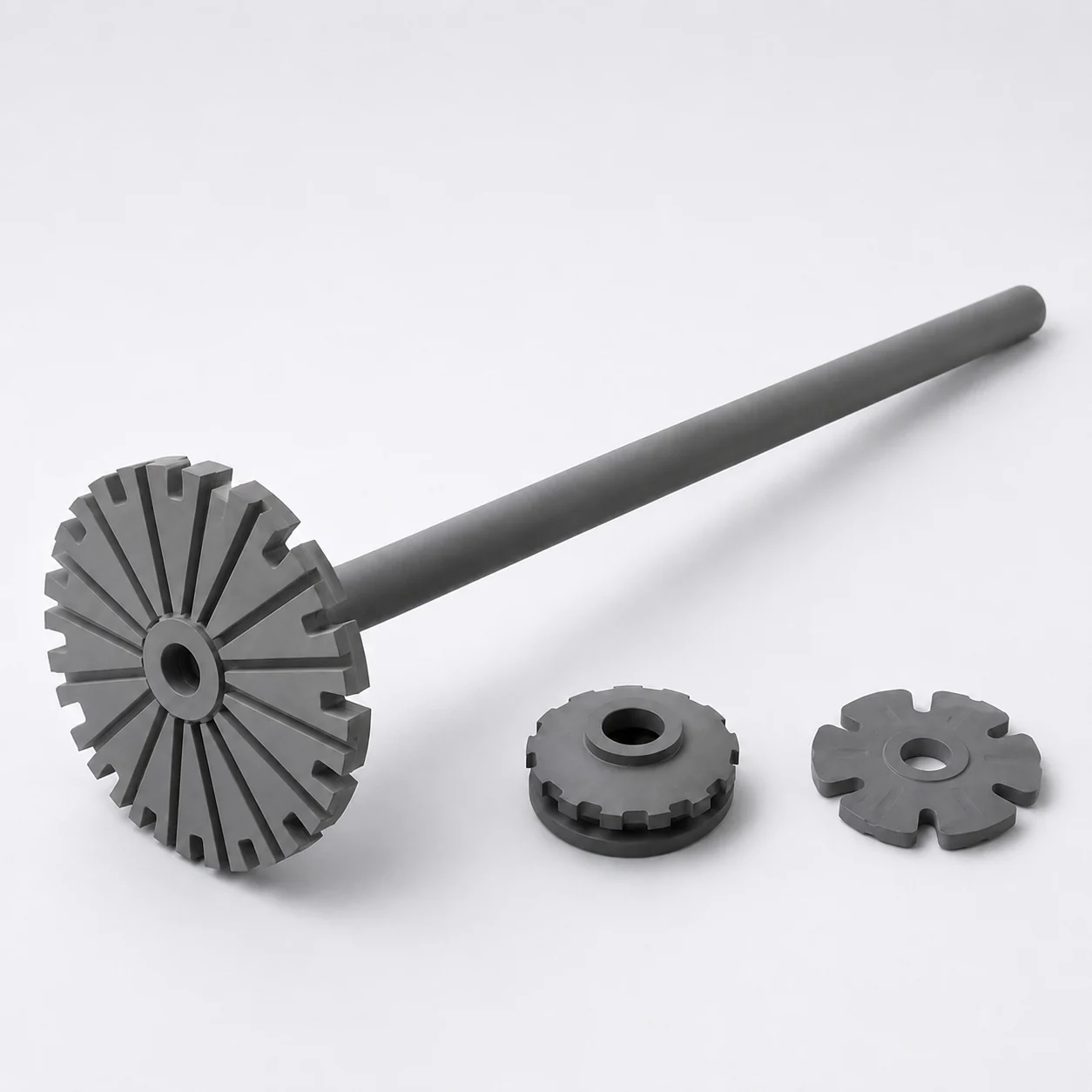 Silicon nitride degassing rotor shaft assembly with representative rotor head configurations