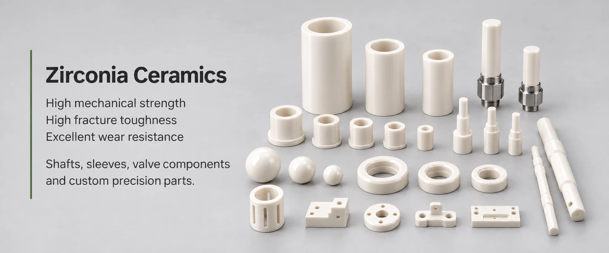 Zirconia shafts, sleeves, valve components and custom precision parts
