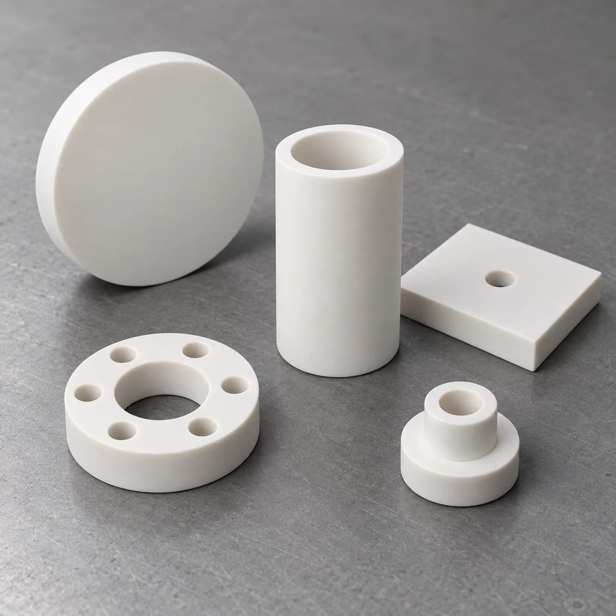 Assorted boron nitride custom discs, tubes, rings and plates