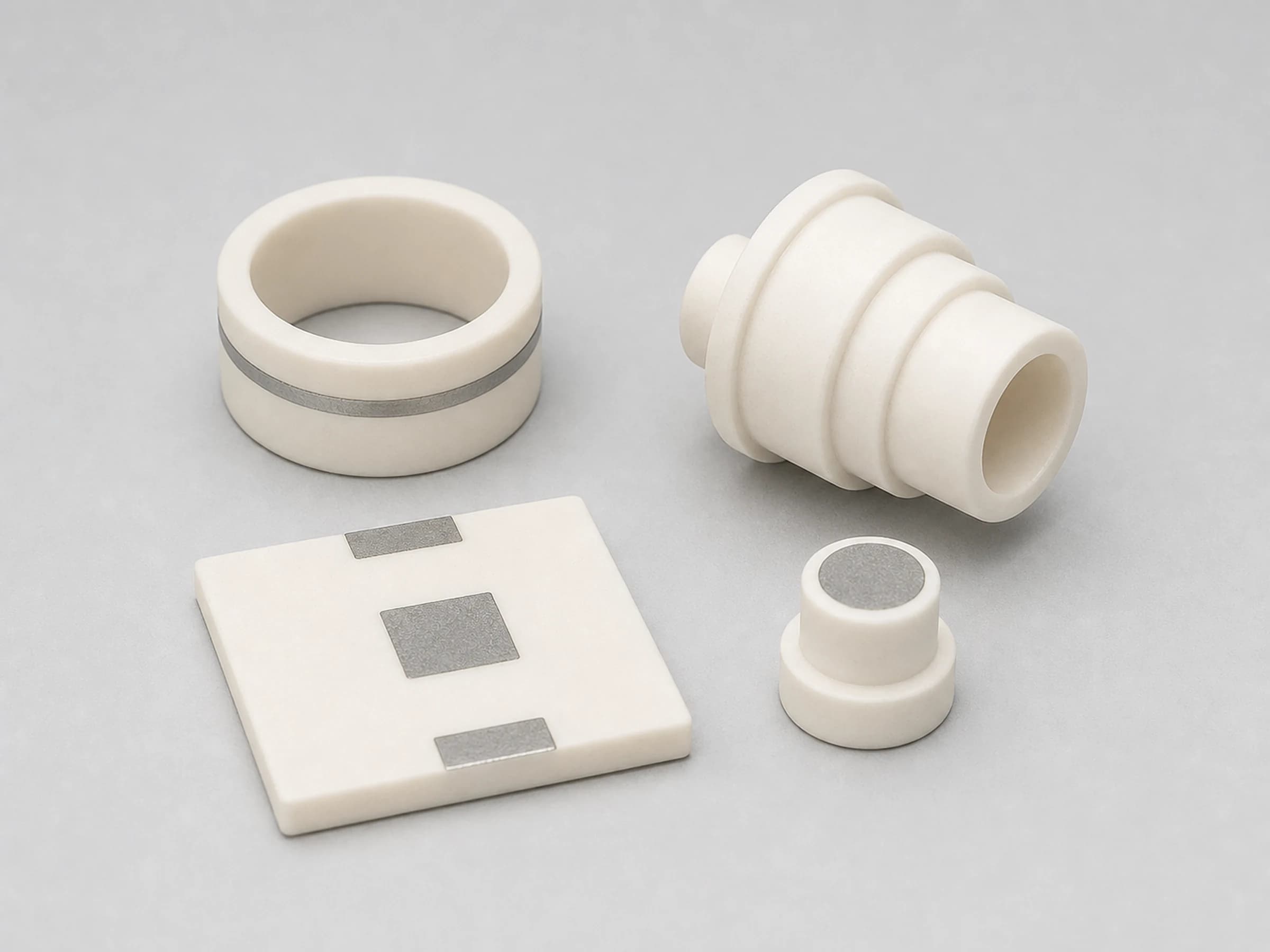 Metallized alumina rings, tubes and ceramic electronic components