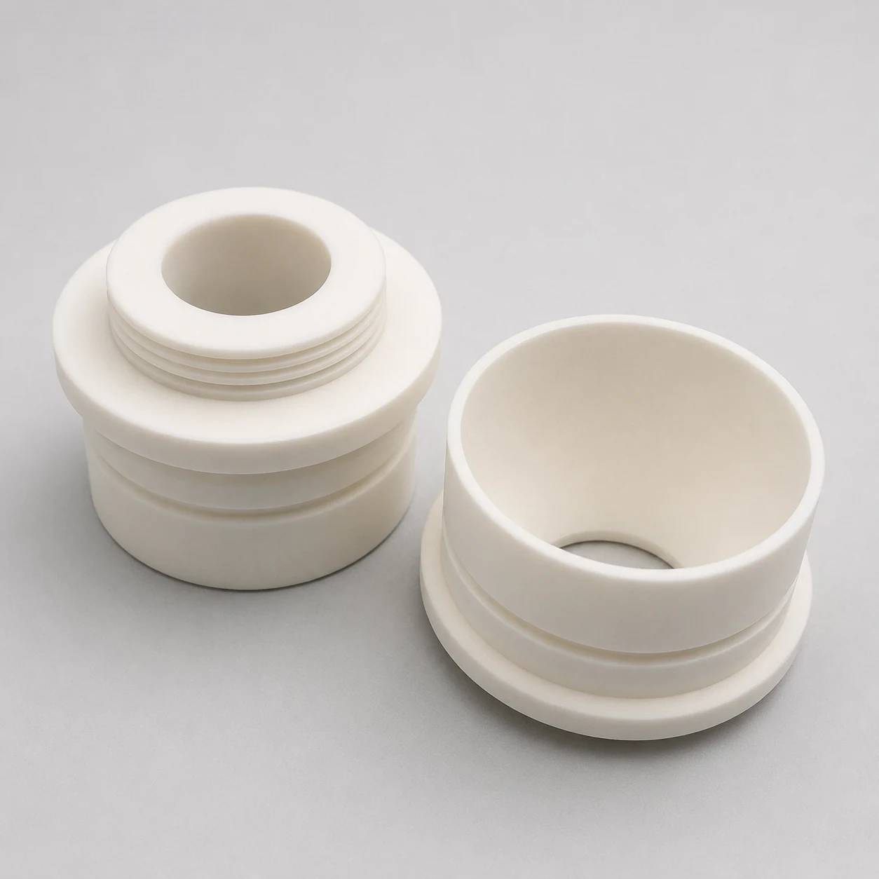 Flanged and threaded alumina ceramic bushing forms