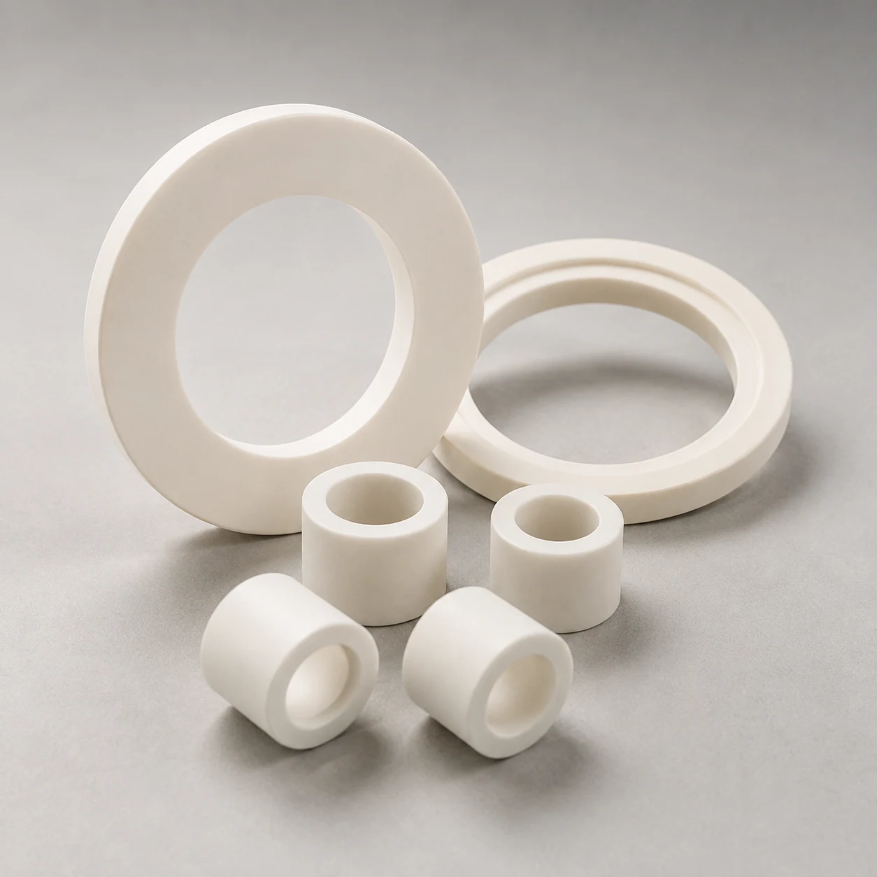 Assorted ivory alumina ceramic insulating rings and spacers