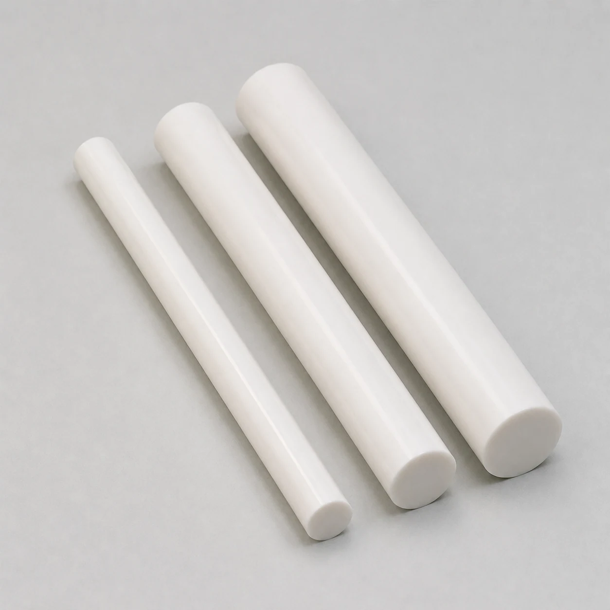Three solid alumina ceramic shafts in different diameters