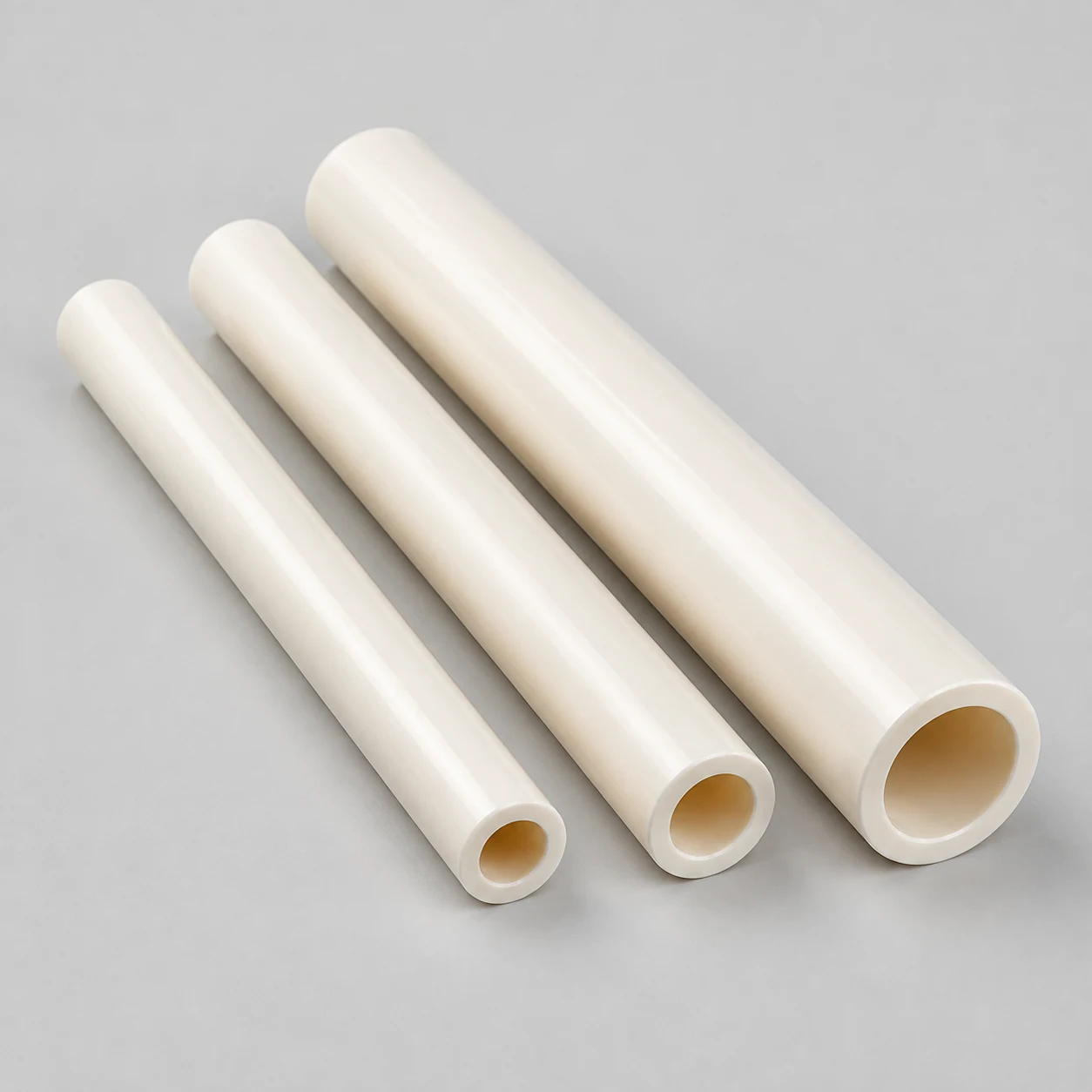 Three alumina ceramic tubes in different diameters