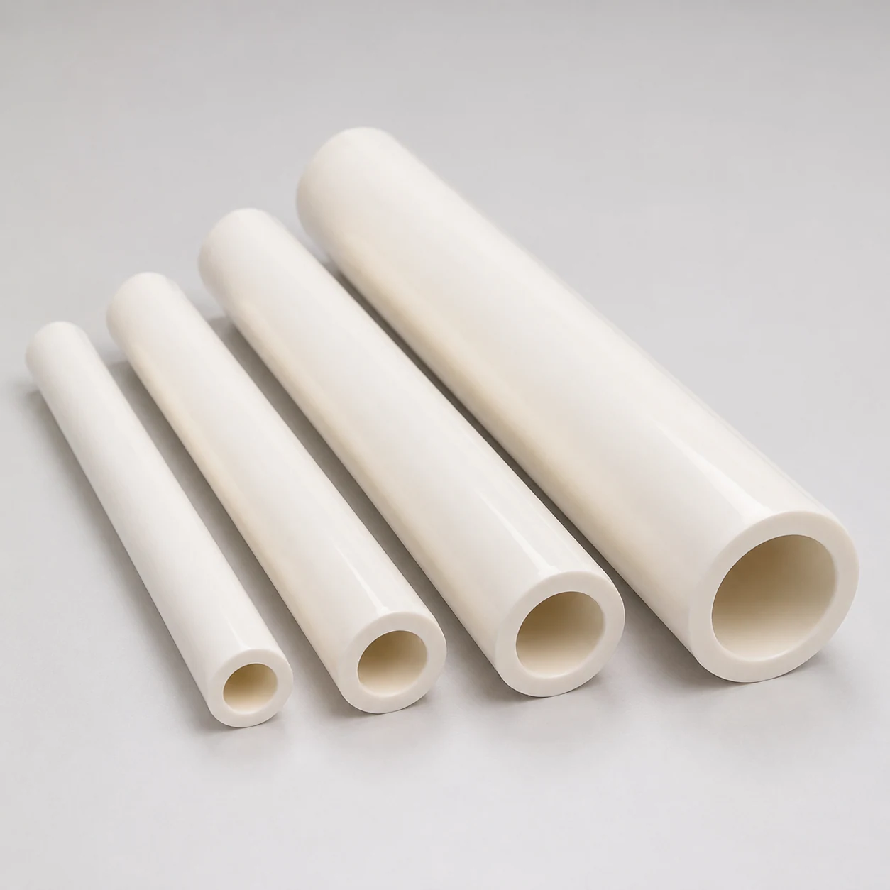 Four alumina ceramic tubes arranged by diameter