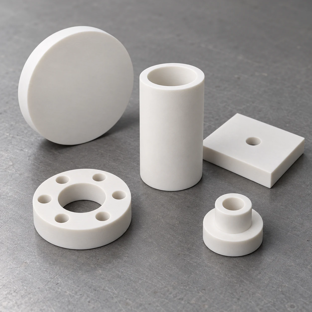 Assorted boron nitride custom discs, tubes, rings and plates
