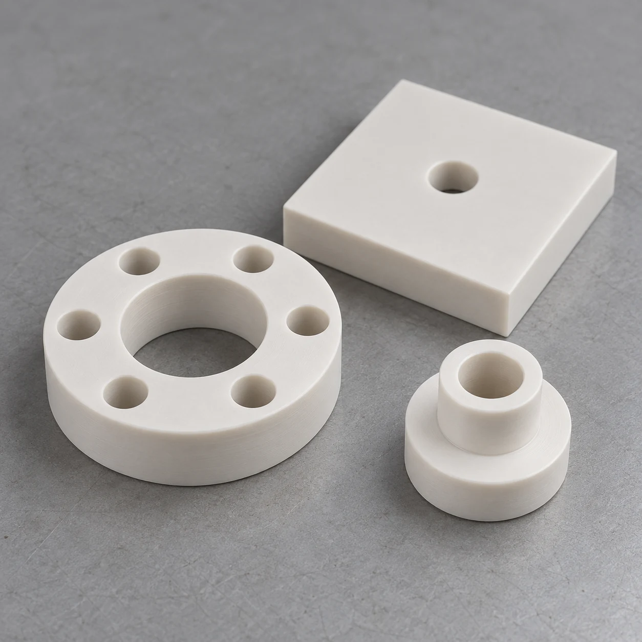 Boron nitride drilled ring, plate and stepped sleeve