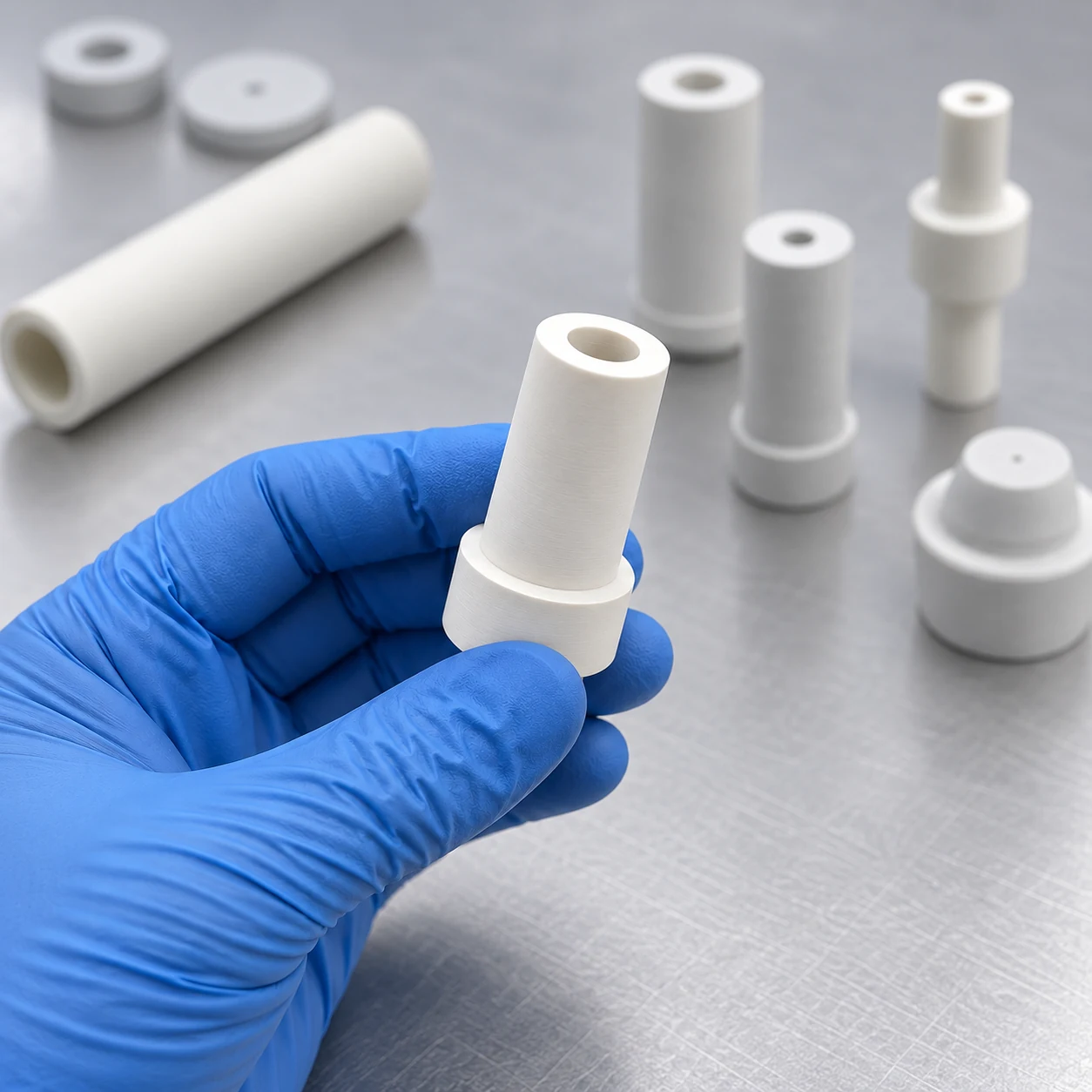 Hand-held boron nitride nozzle showing the bore and shoulder