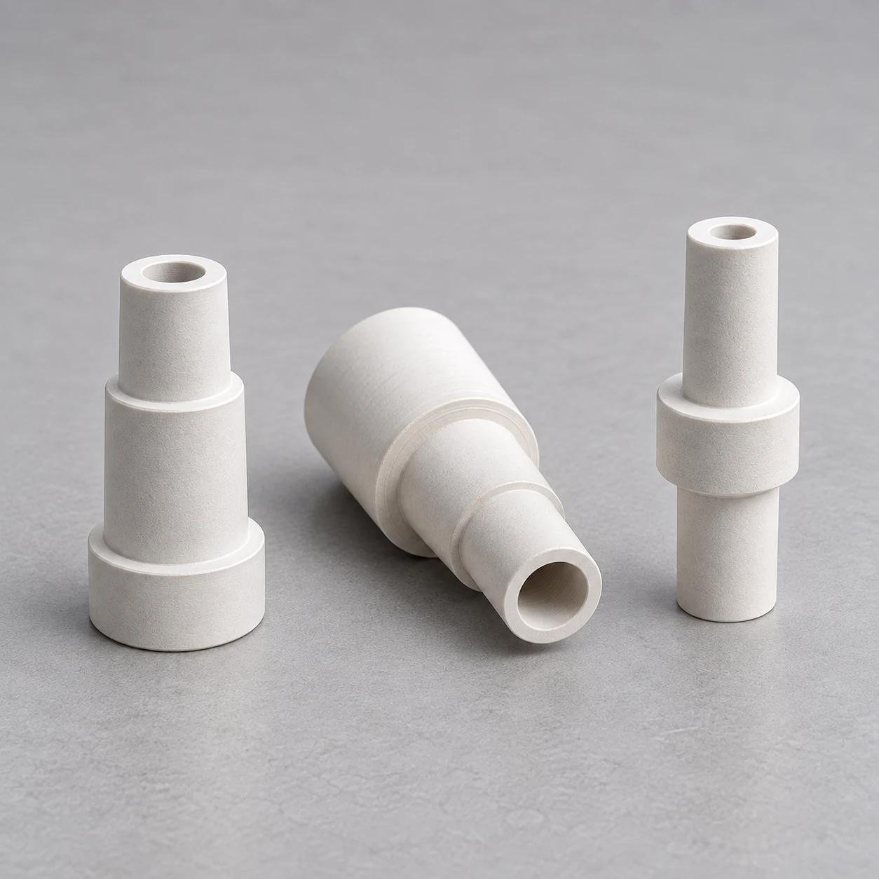 Three stepped boron nitride nozzles