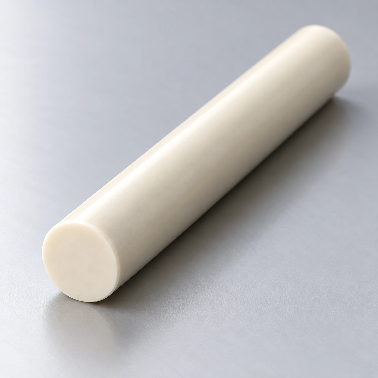 Close view of a solid ceramic plunger end and cylindrical surface