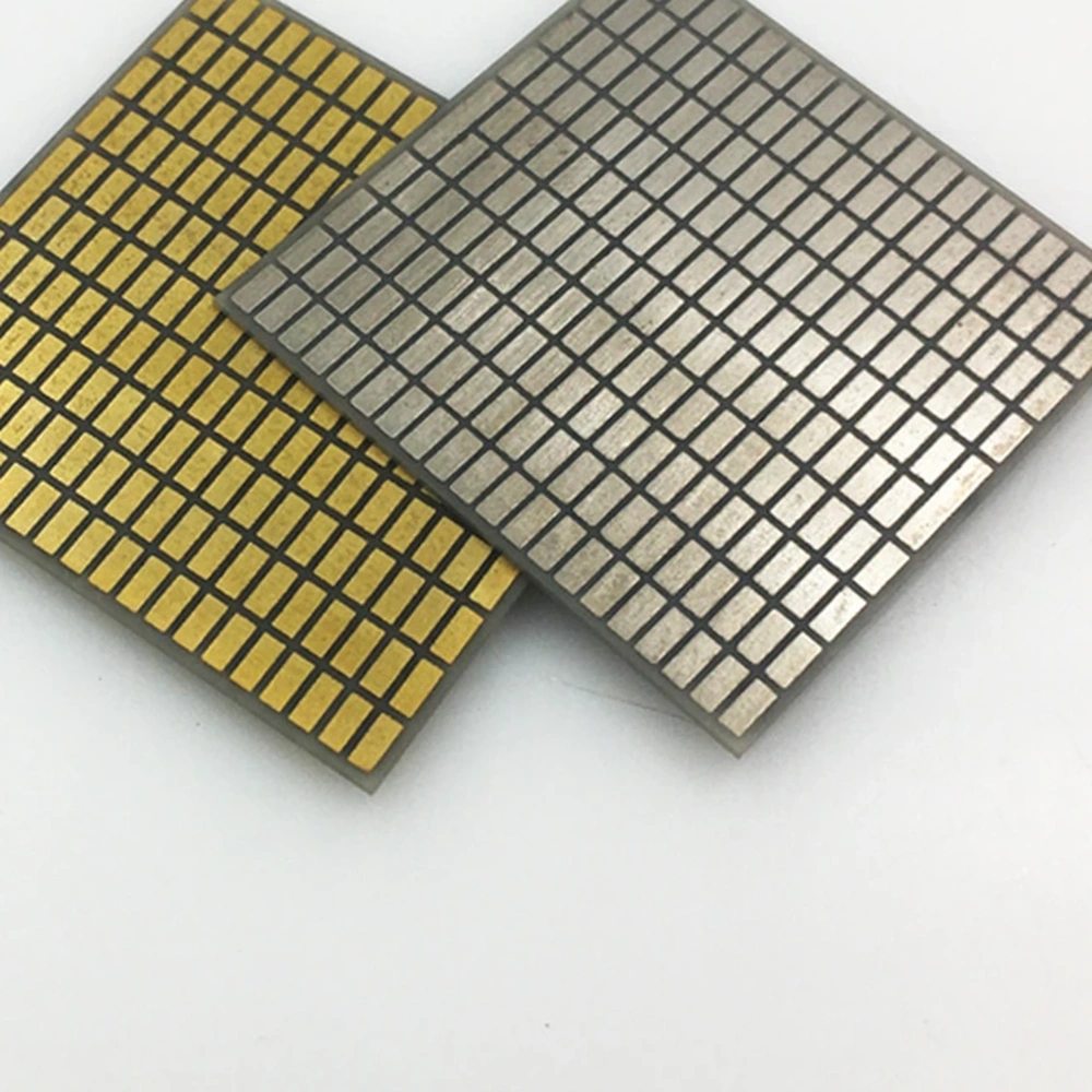 Detail view of alumina DBC ceramic substrates with metallized electrode patterns
