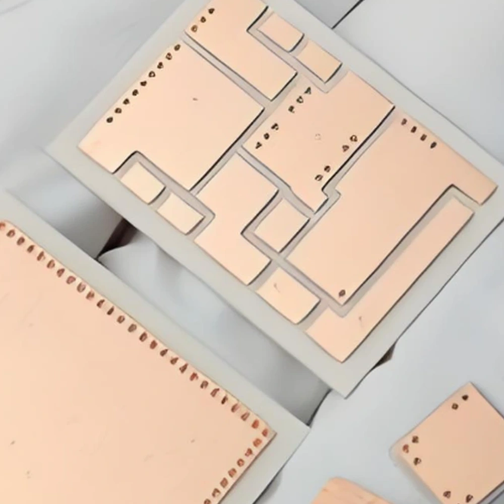 Detail view of patterned copper-bonded alumina DBC substrates