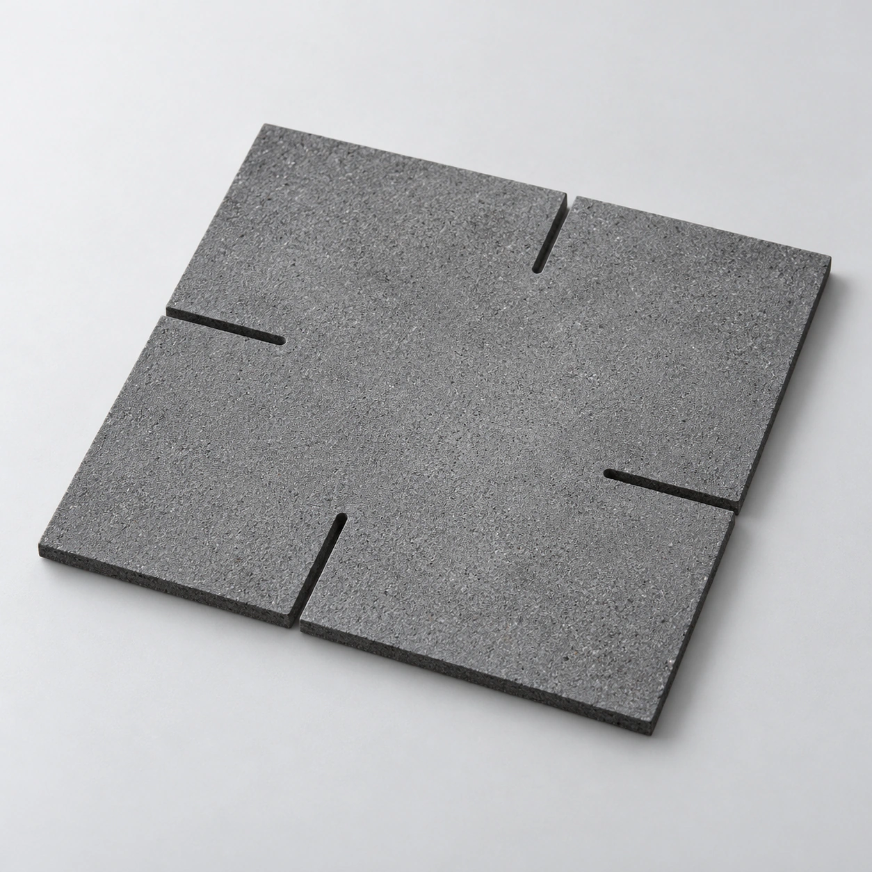 AI-generated concept of a silicon carbide kiln shelf with four edge-entering slots