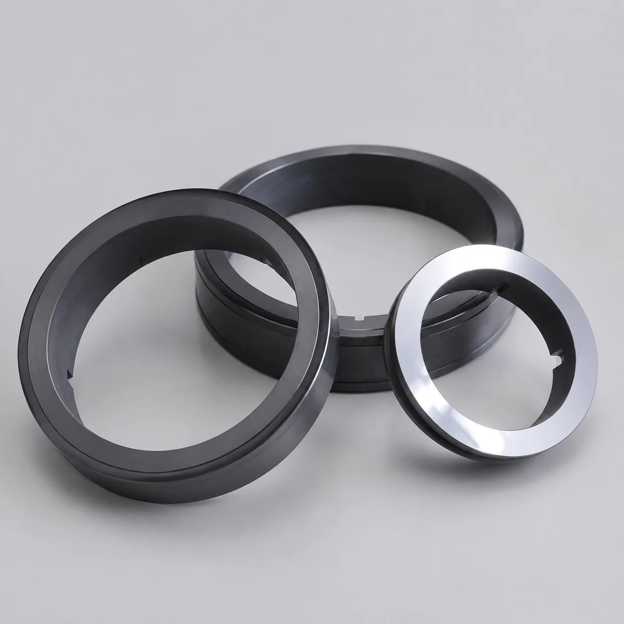 Group of silicon carbide mechanical seal rings in different diameters and profiles