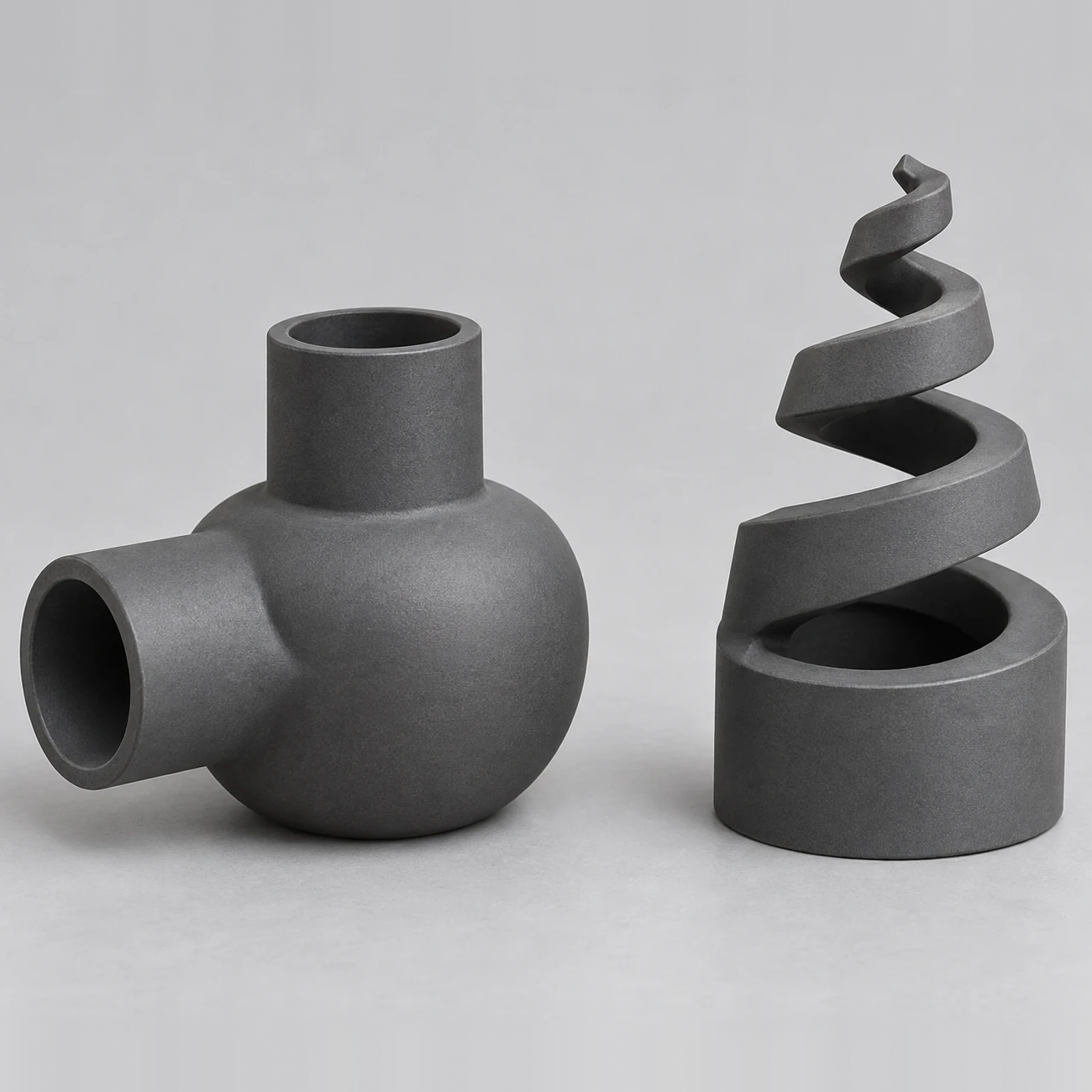Conceptual FGD spray-nozzle family with a swirl-chamber form and open spiral form