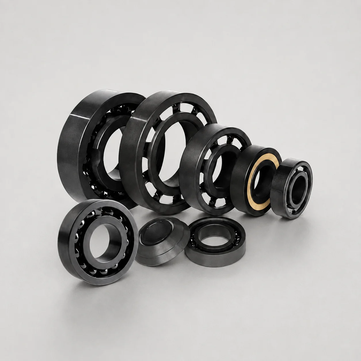 Group of silicon nitride full ceramic and hybrid bearing configurations