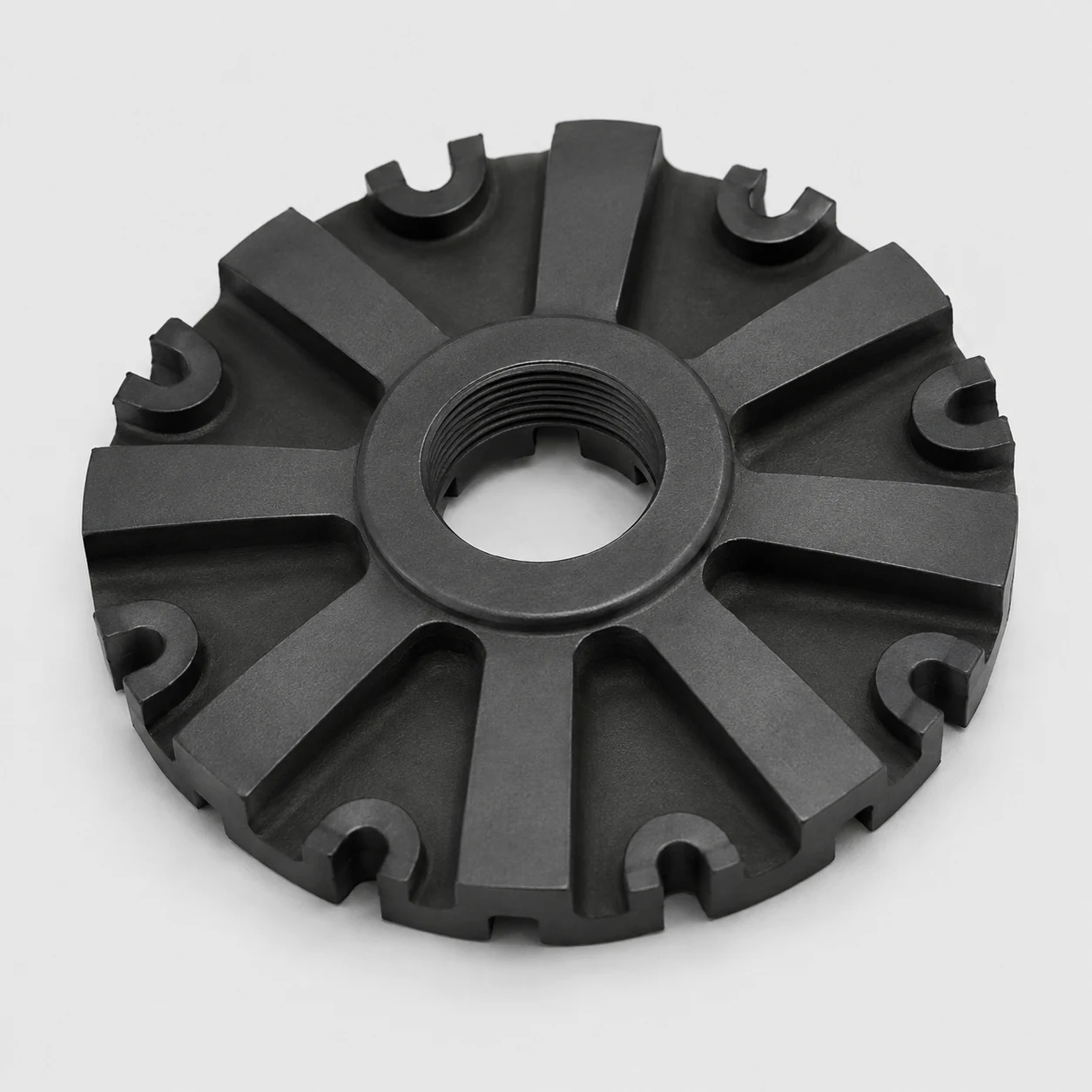 Silicon nitride degassing rotor head with radial flow vanes and threaded center