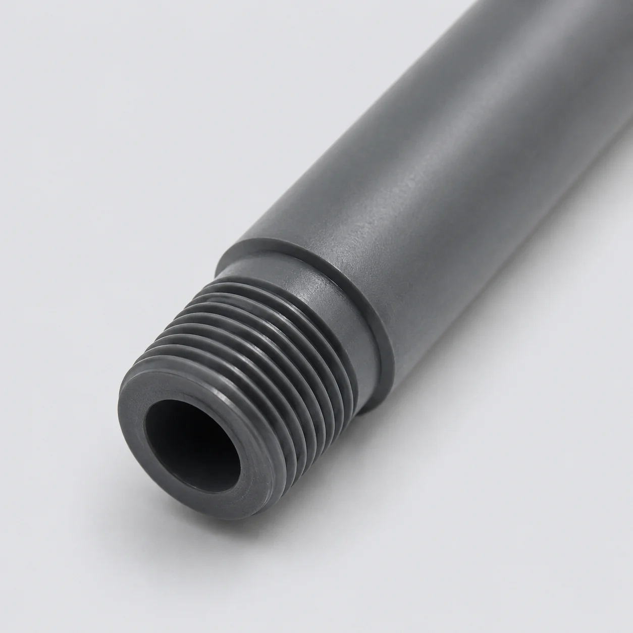 Close-up of the threaded mounting end on a silicon nitride thermocouple protection tube
