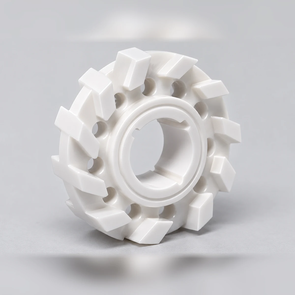 Close-up of a complex machined zirconia ceramic component