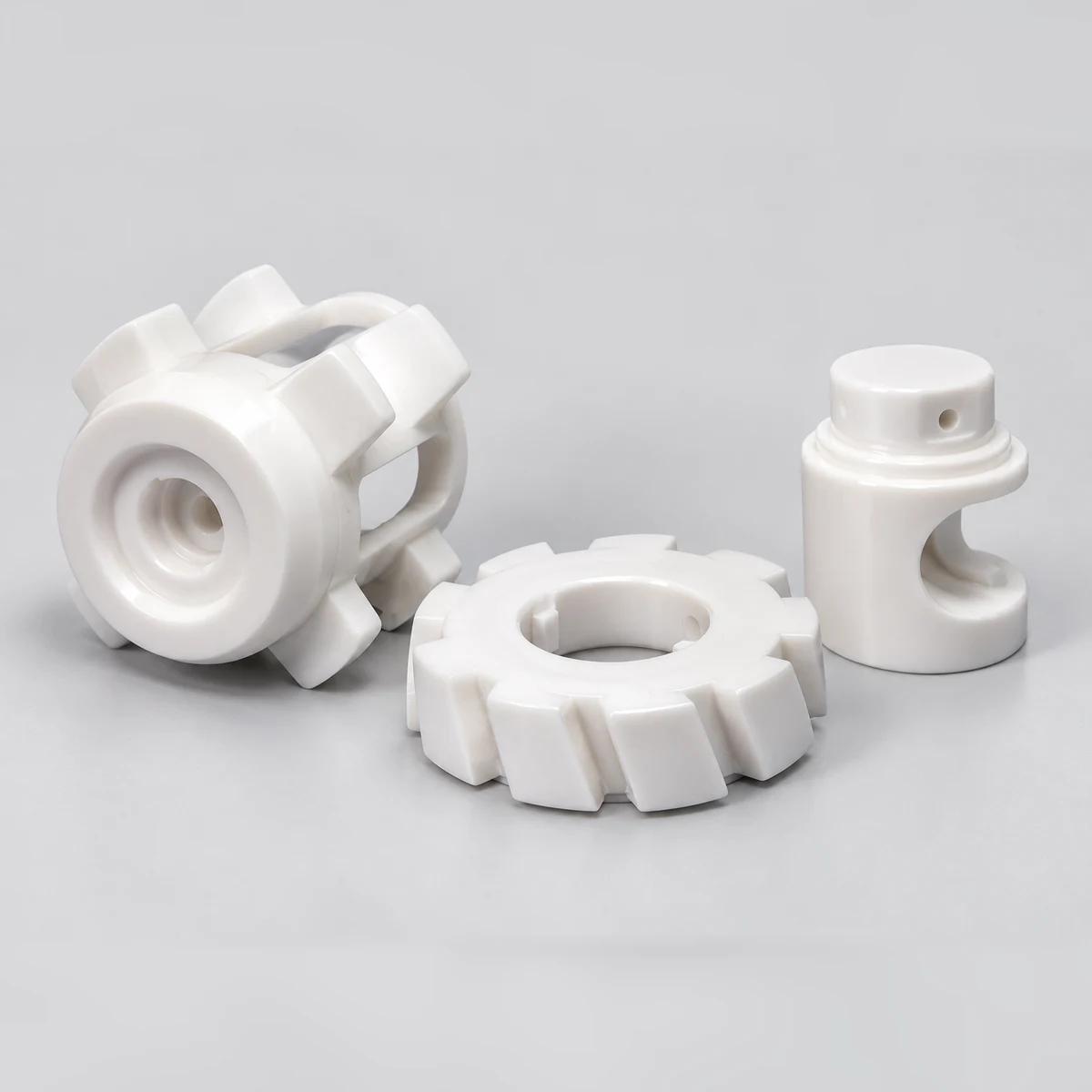 Three custom precision zirconia ceramic components